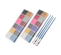 WOFASHPURET 2 Cajas Paleta de Pintura Facial Colores Base Agua Lavable para Adultos Maquillaje Seguro para Halloween Cosplay Teatro y Festivales Incluye Pintura Corporal para Clown y Arte