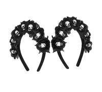 WOFASHPURET 2piezas Diadema de Calavera Terrorífica Tocado de Flores Negro Accesorios Cabello de Calavera para Disfraz del Día Muertos y Fiesta de Halloween para Adultos Hijos
