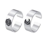WOFASHPURET 4piezas Anillo Abierto De Inoxidable Con Diseño De Luna y Sol Para Hombres y Mujeres Joyería Vintage y Moderna