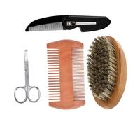 WOFASHPURET Kit Cuidado Barba Hombre Portátil Cepillo Cerdas Jabalí Peine Madera Tijeras Viaje Peinar Bigote y Barba Diseño Compacto Ligero Fácil Transporte y Uso Diario