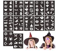 WOFEU: kit de 102 plantillas para tatuajes temporales y pintura facial y corporal; tatuajes con purpurina para Halloween, Navidad y fiestas de disfraces