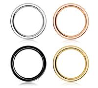 Woffoly Anillo de Nariz de Aro para Mujeres y Hombres, 316l Acero Quirúrgico Sleeper Pendientes de Aro Septum Clickers Anillo de Segmento con Bisagras, Piercing de Lóbulo de Caracol (16G 12mm)