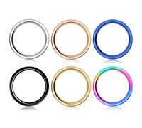 Woffoly Anillo de Nariz de Aro para Mujeres y Hombres, 316l Acero Quirúrgico Sleeper Pendientes de Aro Septum Clickers Anillo de Segmento con Bisagras, Piercing de Lóbulo de Caracol (6PCS - 16G 8MM)