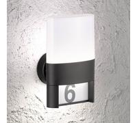 WOFI Aplique LED para exterior Diego, negro, aplique con número de casa