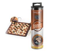 WOGAMAT - Juego de tubos para damas, juego completo para juego de damas, alfombra de juego de doble cara de neopreno, Damier Dames en el frente, juego del molino al reverso + 40 peones de madera +