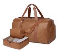 Wogarl 3 bolsas de fin de semana para mujer, bolsa de viaje grande para fin de semana, bolsa de viaje con compartimento para zapatos, Marrón claro, Moda