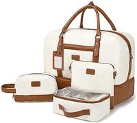 Wogarl Bolsas de fin de semana para mujer, bolsa grande de lona, bolsa de viaje de viaje, bolsa de fin de semana con compartimento para zapatos, para viajes, noche, vuelo, uso diario, marrón claro