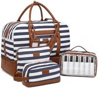 Wogarl Bolsas de Fin de Semana para Mujer, Bolsa Grande de Lona, Bolsa de Viaje de Viaje, Bolsa de Fin de Semana con Compartimento para Zapatos, para Viajes, Noche, Vuelo, Uso Diario, Ancho Azul