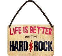 WOGEKA ART Cartel de chapa retro con texto en inglés Life is better with Hard Rock - Divertido mensaje como idea de regalo para Rock FANS para cumpleaños Navidad como cartel decorativo 18 x 12 cm,