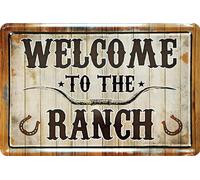 WOGEKA ART Cartel de chapa retro - Welcome to the Ranch - Western Cowboy - Divertido mensaje como idea de regalo para decoración, 20 x 30 cm, de metal en diseño vintage 988