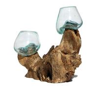 Wogeka - Jarrón doble de cristal (diámetro de 7 cm) en madera de raíz - Hecho a mano en estilo moderno como idea de regalo para decoración Do07