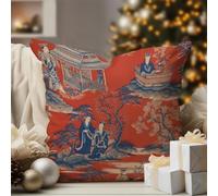 WoGuangis Fundas de almohada de la dinastía real, funda de cojín chinoiserie japonesa, funda de almohada de estilo chino tradicional oriental para sofá del hogar, 24 x 24 pulgadas