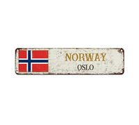 WoGuangis Noruega Souvenir Retro Wall Decor Plaques Oslo Metal Sign Wall Art Country Flag City Souvenir Men Cuave Signs For Front Porch Outdoor Bedroom 12 x 3 pulgadas
