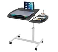Wohenster Escritorio con Ruedas, 60x40cm Mesa de Escritorio Altura Ajustable, Mesa de Ordenador Flip 180° y Mesa Rotación 360°, Ranura para Taza, Soporte de Lectura, Mesa Auxiliar, Negro