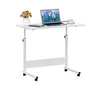 Wohenster Escritorio para Computadora Portátil, Mesa de Ordenador Extraíble y Altura Ajustable, 80 × 40 cm Mesa de Ordenador con Ruedas, Mesa Auxiliar portátil para sofá Cama, Blanco