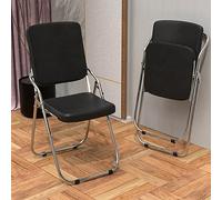 Wohenster Juego de 2 sillas plegables de metal con suave piel acolchada y respaldo, color negro, con reposabrazos, silla plegable para balcón, camping, silla auxiliar plegable