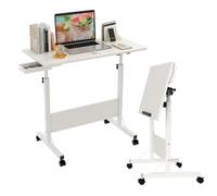 Wohenster Mesa Plegable Portatil Escritorio Blanco Regulable Altura, Mesa Auxiliar con Ruedas, Mesas Ordenador Pequeña Altura Ajustable, Standing Desk para Dormitorio, Oficina, 80 x 40 cm
