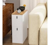 Wohenster Mesita de Noche Estrecha para Espacios reducidos, Beige Mesa Auxiliar de 2 Cajones Que se Pueden Instalar en la Parte Superior o Inferior, Optimiza el Almacenamiento, 25x51x68cm
