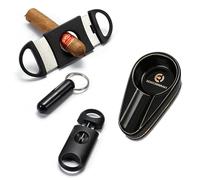 Wohlstand 3 piezas cortapuros,Doble Hoja Cigar Cutter,Cortador de Puros de Acero Inoxidable,Herramienta para Cortar Puros,Cortapuros para la mayoría de los puros con cenicero para puros