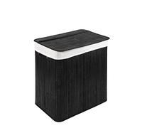 WohnDirect Cesto para la colada con tapa y compartimento - estable bambú - Cesto para la colada negro con bolsa para la colada, lavable - 100% bambú - 72 litros