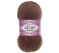 Wohnkult Alize 100 g Cotton Gold Premium lana en 59 lana de verano para tejer Amigurumi (493, marrón)