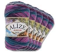 Wohnkult Alize Burcum Batik Ovillo de lana premium 100% acrílico, 5 unidades de 100 g, 29 colores degradados de color, accesorio para tejer ropa (3366)