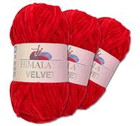 Wohnkult Himalaya 3 x 100 g Velvet Dolphin Lana 40 colores para elegir Chenille hilo de tejer Flauschwolle brillo accesorio ropa mantas (90018 | rojo)