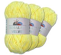Wohnkult Himalaya 3 x 100 g Velvet Dolphin tejido de lana, 40 colores para elegir, hilo de tejer chenilla, lana esponjosa, brillo, accesorios, ropa, mantas (90002, amarillo sol)