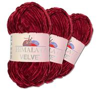 Wohnkult Himalaya 3 x 100 g Velvet Dolphin tejido de lana, 40 colores para elegir, hilo de tejer chenilla, lana esponjosa, brillo, accesorio, ropa, mantas (90022, rojo cereza)