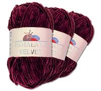 Wohnkult Himalaya 3 x 100 g Velvet Dolphin tejido de lana, 40 colores para elegir, hilo de tejer chenilla, lana esponjosa, brillo, accesorio, ropa, mantas (90039, berenjena)