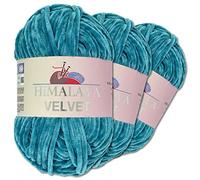 Wohnkult Himalaya 3 x 100 g Velvet Dolphin tejido de lana, 40 colores para elegir, hilo de tejer chenilla, lana esponjosa, brillo, accesorio, ropa, mantas (90041, azul océano)