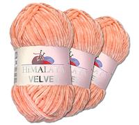 Wohnkult Himalaya 3 x 100 g Velvet Dolphin tejido de lana, 40 colores para elegir, hilo de tejer chenilla, lana esponjosa, brillo, accesorio, ropa, mantas (90023, melocotón)
