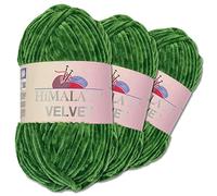 Wohnkult Himalaya 3 x 100 g Velvet Dolphin tejido de lana, 40 colores para elegir, hilo de tejer chenilla, lana esponjosa, brillo, accesorio, ropa, mantas (90060, verde)