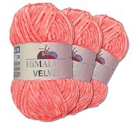 Wohnkult Himalaya 3 x 100 g Velvet Dolphin tejido de lana, 40 colores para elegir, hilo de tejer chenilla, lana esponjosa, brillo, accesorio, ropa, mantas (90046, rosa salmón)