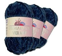 Wohnkult Himalaya 3 x 100 g Velvet Dolphin tejido de lana, 40 colores para elegir, hilo de tejer chenilla, lana esponjosa, brillo, accesorio, ropa, mantas (90021, azul oscuro)