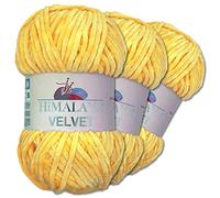 Wohnkult Himalaya 3 x 100 g Velvet Dolphin tejido de lana, 40 colores para elegir, hilo de tejer chenilla, lana esponjosa, brillo, accesorio, ropa, mantas (90013, amarillo)