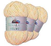 Wohnkult Himalaya 3 x 100 g Velvet Dolphin tejido de lana, 40 colores para elegir, hilo de tejer chenilla, lana esponjosa, brillo, accesorio, ropa, mantas (90033, albaricoque)