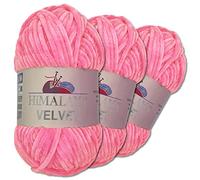 Wohnkult Himalaya 3 x 100 g Velvet Dolphin tejido de lana, 40 colores para elegir, hilo de tejer chenilla, lana esponjosa, brillo, accesorio, ropa, mantas (90009, rosa)