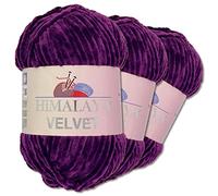 Wohnkult Himalaya 3 x 100 g Velvet Dolphin tejido de lana, 40 colores para elegir, hilo de tejer chenilla, lana esponjosa, brillo, accesorio, ropa, mantas (90028, púrpura)