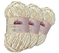 Wohnkult Himalaya 3 x 100 g Velvet Dolphin tejido de lana, 40 colores para elegir, hilo de tejer chenilla, lana esponjosa, brillo, accesorios, ropa, mantas (90042, beige)