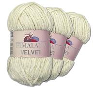 Wohnkult Himalaya 3 x 100 g Velvet Dolphin tejido de lana, 40 colores para elegir, hilo de tejer chenilla, lana esponjosa, brillo, accesorio, ropa, mantas (90008, vainilla)