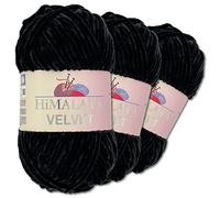 Wohnkult Himalaya 90011 - 3 ovillos de 100 g de lana de delfín aterciopelada, 40 colores a elegir, chenilla, hilo para tejer, lana de felpilla, brillante, accesorio para ropa, mantas (90011, negro)