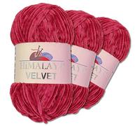 Wohnkult Himalaya Velvet Dolphin tejido de lana de punto, 3 x 100 g, 40 colores a elegir, hilo de tejer chenilla, lana esponjosa, brillo, accesorios, ropa, mantas (90010, fucsia)
