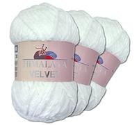 Wohnkult Himalaya Velvet Dolphin tejido de lana de punto, 3 x 100 g, 40 colores a elegir, hilo de tejer chenilla, lana esponjosa, brillo, accesorios, ropa, mantas (90001, blanco como la nieve)