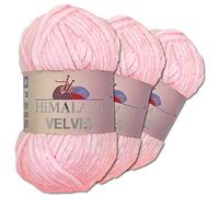 Wohnkult Himalaya Velvet Dolphin tejido de lana de punto 3 x 100 g, 40 colores a elegir, hilo de tejer chenilla, lana esponjosa, brillo, accesorios, ropa, mantas (90003, rosa bebé)
