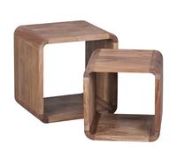 WOHNLING 2er Set-Mesas Nido de Madera Maciza de Acacia de Estar Mesa de Estilo Rural Mesa de Cubo Cubos Plataforma Naturaleza