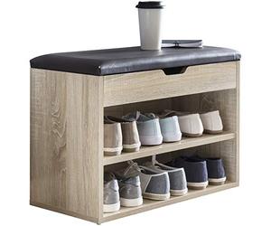 WOHNLING Banco de Sofia con Asiento Sonoma Madera 60 x 40 x 30 cm | Banco de Madera pequeño tapizado | Banco angosto Pasillo con Espacio de Almacenamiento | Mueble de Vestuario con Cofre de Cuero