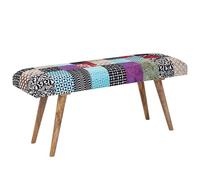 WOHNLING Banco Terciopelo/Banco de Madera Maciza Multicolor 117x51x38 cm Banco Cama Patchwork | Diseño de Pasillo tapizado Banco Moderno | Banco tapizado de Tela para Comedor