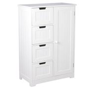WOHNLING baño diseño del gabinete de MDF Luis Estilo Rural 65 x 83 x 30 cm Blanco | Pequeño Armario del baño 4 cajones y 1 Puerta | gabinete Lateral del gabinete de usos múltiples
