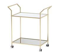 WOHNLING Carrito de Servicio de diseño Dorado 73x78x37 cm Carrito de Cocina Vidrio/Metal | Mesa Auxiliar móvil | Coche Comedor con Tapa de Cristal | Carrito de té Mini Bar sobre 4 Ruedas